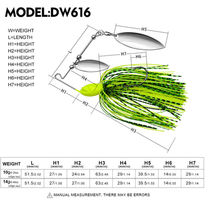 PROBEROS Spinnerbait Lure 5 Colors (A-E) Freshwater Fishing Bait 10g-14g (1PC Pack)
