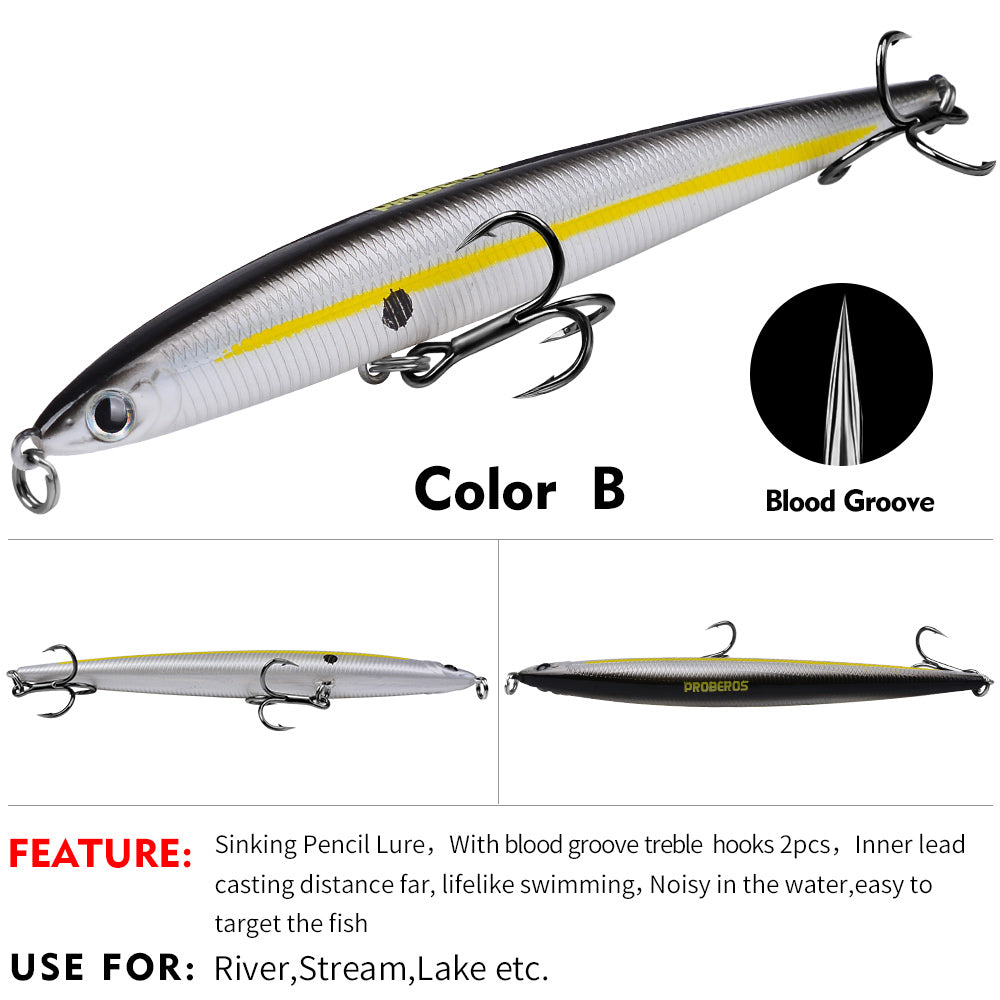 PROBEROS Pencil Lure 5 Colors (A-E) Topwater Fishing Bait 25.4g/13.2cm (1PC Pack)
