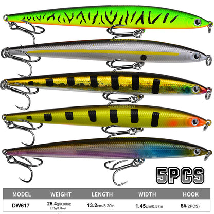 PROBEROS 5pcs Premium Minnow Fishing Lure Set - Realistic Crankbait Lures for Bass Fishing - Durable and Lightweight Tackle 25.4g/13.2cm