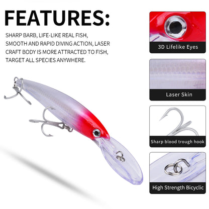 PROBEROS DW627 Deep Diving Minnow Lure Saltwater Fishing Bait 32g-75g