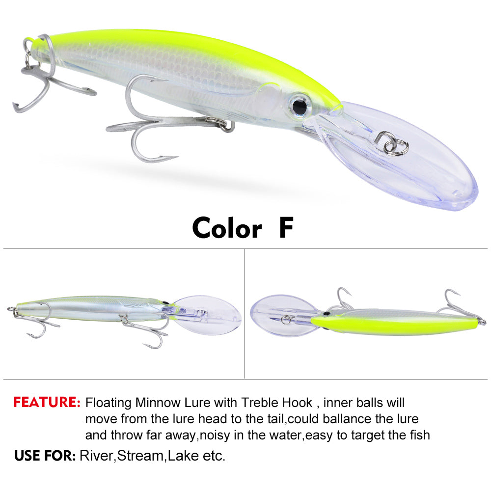 PROBEROS Deep Diving Minnow Lure 10 Colors (A-J) Saltwater Fishing Bait 32g-75g (1PC Pack)
