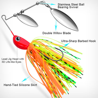 PROBEROS Spinnerbait Lure 5 Colors (A-E) Freshwater Fishing Bait 10g-14g (1PC Pack)