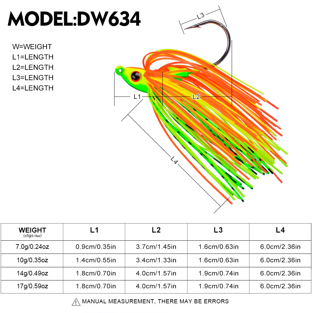 PROBEROS Spinnerbait Lure 5 Colors (A-E) Weedless Silicone Skirt Jig Head Freshwater Fishing Bait 7g-17g (1PC Pack)
