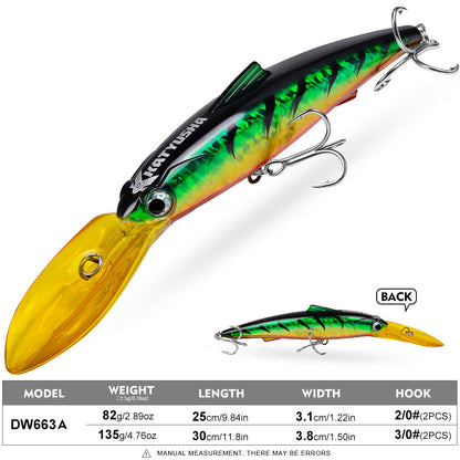 PROBEROS DW663 Deep Diving Minnow Hard Lure, 2 Sizes 8 Colors Offshore Trolling Saltwater Big Game Lures
