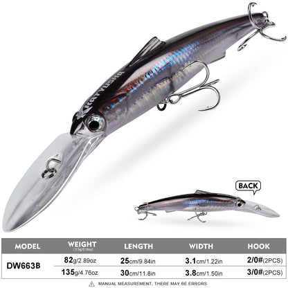 PROBEROS DW663 Deep Diving Minnow Hard Lure, 2 Sizes 8 Colors Offshore Trolling Saltwater Big Game Lures