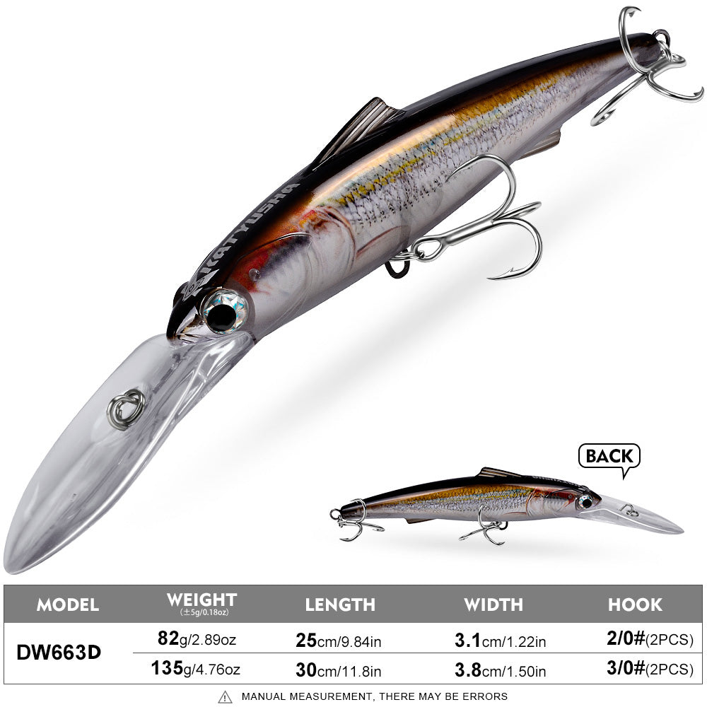 PROBEROS DW663 Deep Diving Minnow Hard Lure, 2 Sizes 8 Colors Offshore Trolling Saltwater Big Game Lures