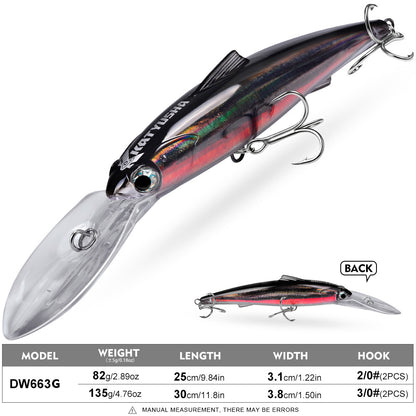 PROBEROS DW663 Deep Diving Minnow Hard Lure, 2 Sizes 8 Colors Offshore Trolling Saltwater Big Game Lures