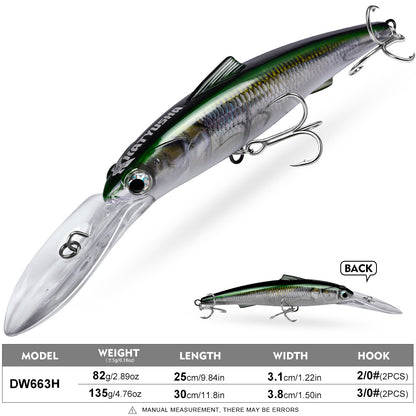 PROBEROS DW663 Deep Diving Minnow Hard Lure, 2 Sizes 8 Colors Offshore Trolling Saltwater Big Game Lures
