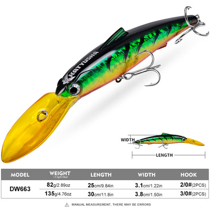 PROBEROS DW663 Deep Diving Minnow Hard Lure, 2 Sizes 8 Colors Offshore Trolling Saltwater Big Game Lures