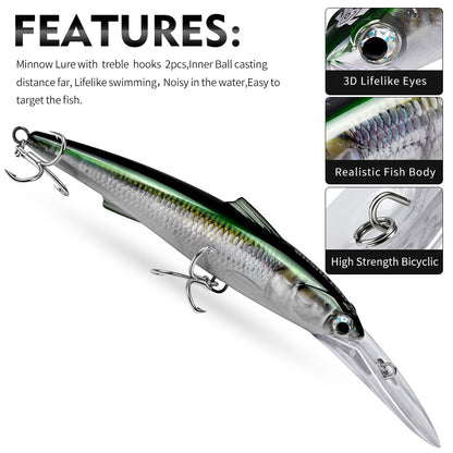 PROBEROS DW663 Deep Diving Minnow Hard Lure, 2 Sizes 8 Colors Offshore Trolling Saltwater Big Game Lures
