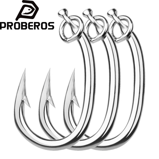 PROBEROS 5PCS Saltwater Fishing Hooks 10/0#-16/0# Anti-rusty Single hook Tin Color Fishhooks&nbsp; Stainless steel Strength