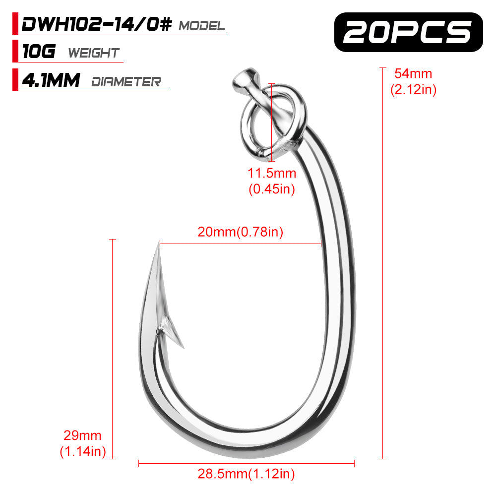 PROBEROS 5PCS Saltwater Fishing Hooks 10/0#-16/0# Anti-rusty Single hook Tin Color Fishhooks&nbsp; Stainless steel Strength