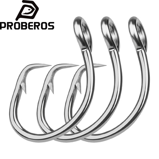 PROBEROS 5PCS Saltwater Fishing Hooks 11/0#-16/0# Anti-rusty Single hook Tin Color Fishhooks&nbsp; Stainless steel Strength
