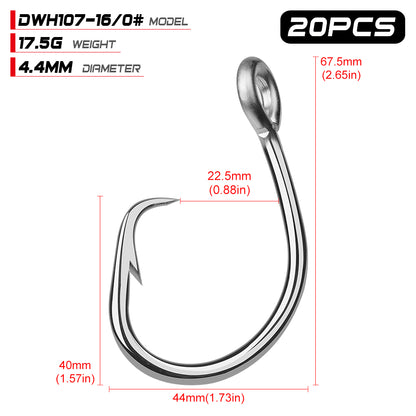 PROBEROS DWH107 5PCS Saltwater Fishing Hooks 13/0#-16/0# Anti-rusty Single hook Tin Color Fishhook; Stainless steel Strength