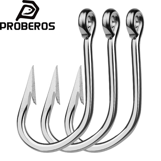PROBEROS 5PCS Saltwater Fishing Hooks 6/0#-12/0# Anti-rusty Single hook Tin Color Fishhooks&nbsp; Stainless steel Strength