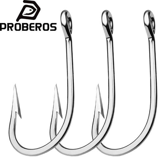 PROBEROS 5PCS Saltwater Fishing Hooks 6/0#-12/0# Anti-rusty Single hook Tin Color Fishhooks&nbsp; Stainless steel Strength