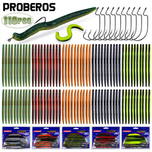 Proberos 110Pcs Soft Worm Fishing Lures Kit – Bass/Trout Freshwater Fishing Baits