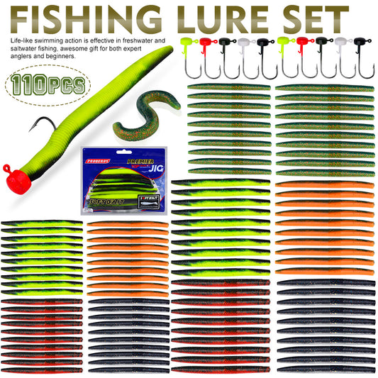 Proberos 110Pcs Fishing Lures Kit – Soft Worms & Jig Hooks for Bass/Walleye Fishing