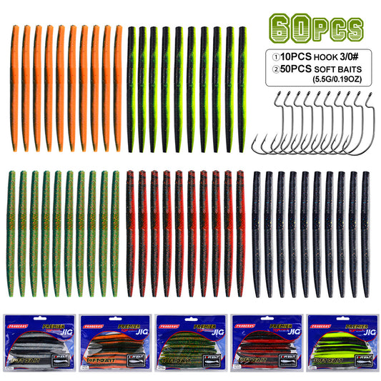 60Pcs Proberos Soft Fishing Worm Lures – Multi - Color Baits for Trout/Bass Fishing