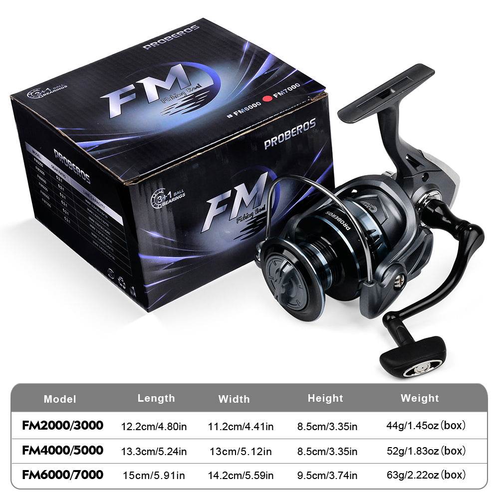 PROBEROS® 2000~7000 Series Spinning Reel, 5.2:1 Gear Ratio, 22LB Max Drag, Aluminum Alloy Metal Spool, Spinning Fishing Reel - Proberos