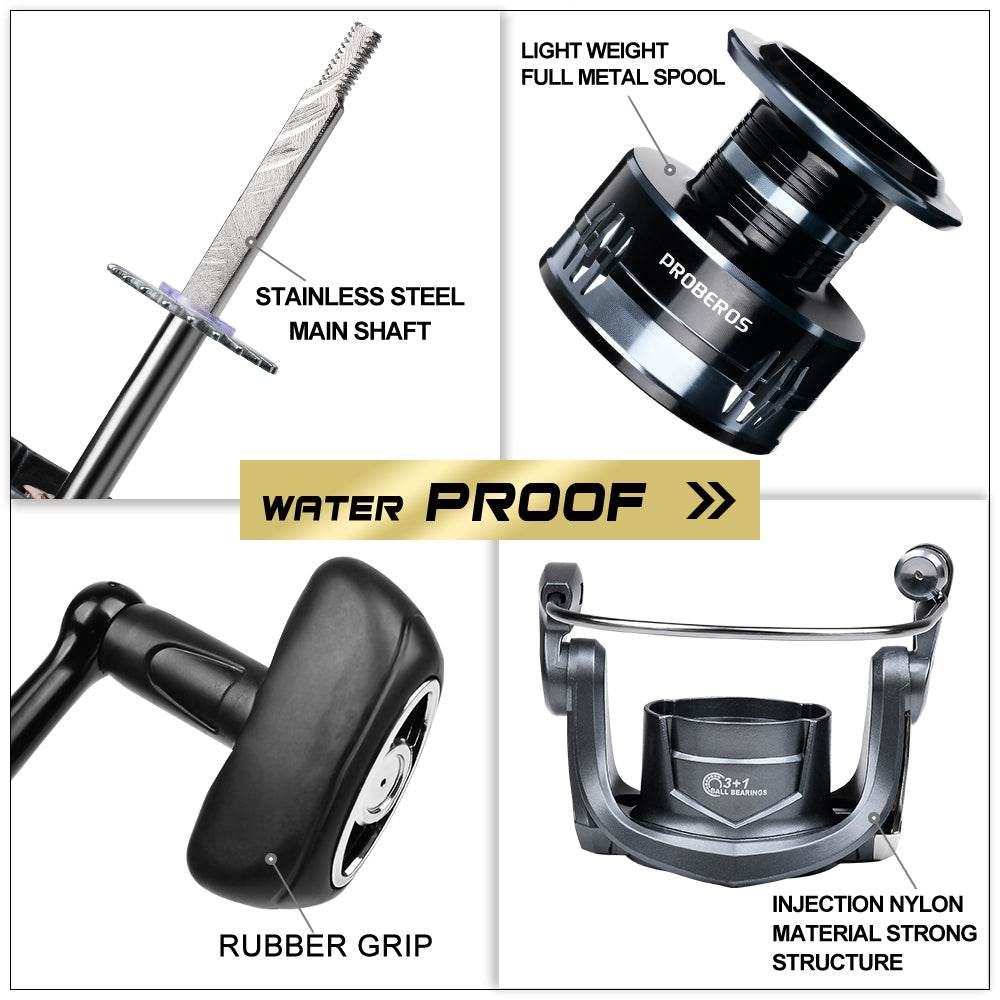 PROBEROS® 2000~7000 Series Spinning Reel, 5.2:1 Gear Ratio, 22LB Max Drag, Aluminum Alloy Metal Spool, Spinning Fishing Reel - Proberos