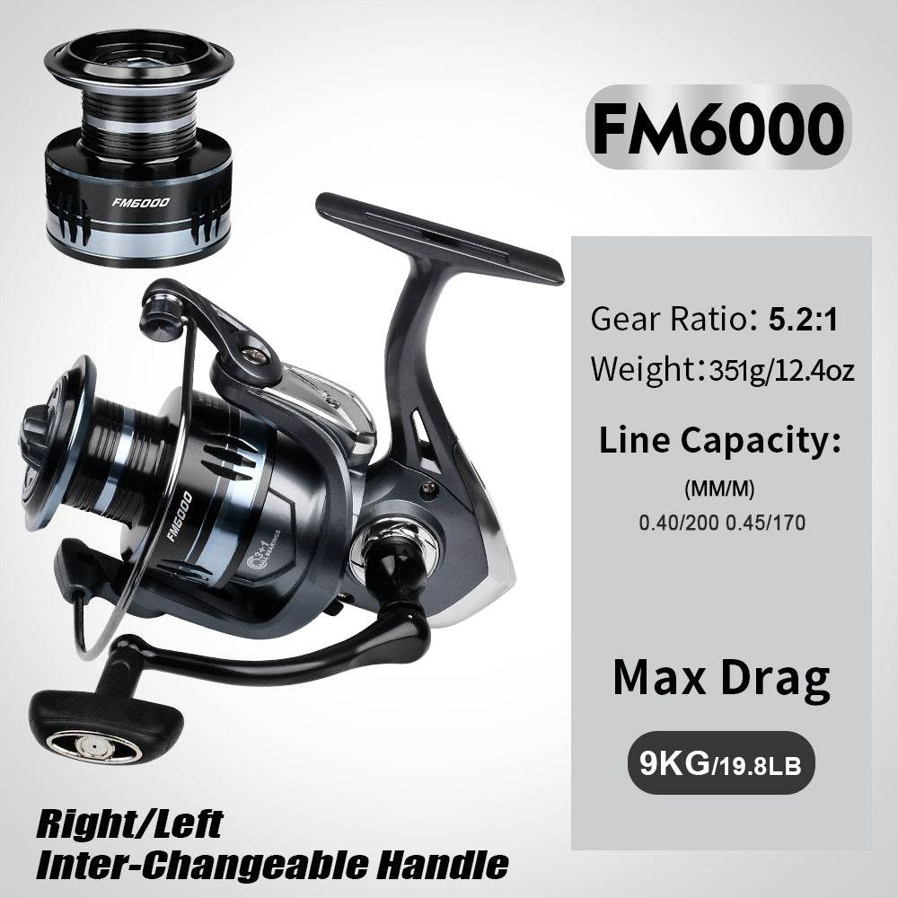 PROBEROS® 2000~7000 Series Spinning Reel, 5.2:1 Gear Ratio, 22LB Max Drag, Aluminum Alloy Metal Spool, Spinning Fishing Reel - Proberos