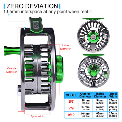 PROBEROS CNC Aluminum Fly Reel, 5/7, 7/9, 9/10 Sizes, 3 Colors Large Arbor Fly Reel, Corrosion Resistant for Freshwater  Saltwater