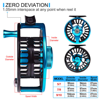 PROBEROS CNC Aluminum Fly Reel, 5/7, 7/9, 9/10 Sizes, 3 Colors Large Arbor Fly Reel, Corrosion Resistant for Freshwater  Saltwater