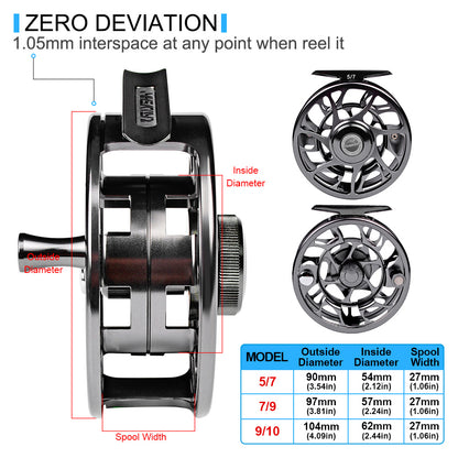 PROBEROS FR06 CNC Aluminum Fly Reel, 5/7, 7/9, 9/10 Sizes, 3 Colors Large Arbor Fly Reel, Corrosion Resistant for Freshwater  Saltwater
