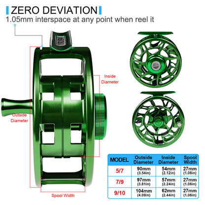 PROBEROS FR06 CNC Aluminum Fly Reel, 5/7, 7/9, 9/10 Sizes, 3 Colors Large Arbor Fly Reel, Corrosion Resistant for Freshwater  Saltwater