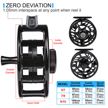 PROBEROS FR06 CNC Aluminum Fly Reel, 5/7, 7/9, 9/10 Sizes, 3 Colors Large Arbor Fly Reel, Corrosion Resistant for Freshwater  Saltwater
