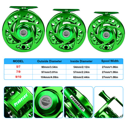 PROBEROS FR07 CNC Aluminum Fly Reel, 5/7, 7/9, 9/10 Sizes, 5 Colors;Large Arbor Fly Reel, Corrosion Resistant for Freshwater; Saltwater