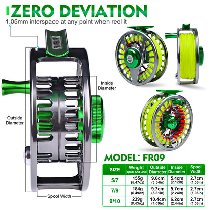 PROBEROS FR09 Pre-Loaded Fly Reel CNC Aluminum; Pre-Wound, Ready-to-Fish for Beginners
