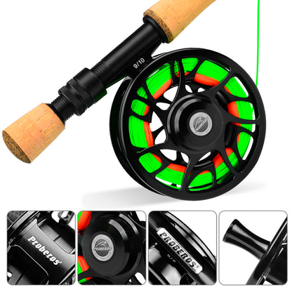 PROBEROS Pre-Loaded Fly Reel, 5/7, 7/9, 9/10 Sizes, Zero Deviation Design CNC Aluminum Fly Fishing Reel, Pre-Wound, Ready-to-Fish for Beginners