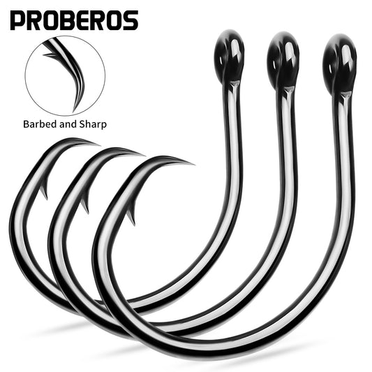 PROBEROS 50PCS 1/0-10/0# Eagle Beak Fishing Hooks Demon Circle Fishhook Anti-rust High Carbon Steel Barbed Hooks Bass Fishing Tackle