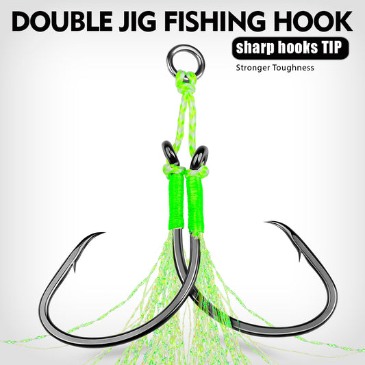 PROBEROS 5SET 2Pc/SET High-carbon Steel Luya Iron Plate Hook Tied With Bright Silk Sea Fishing Double Hook Wholesale Fish Hooks