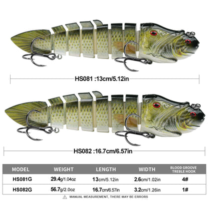 PROBEROS Multi-Jointed Swimbait Lure 4 Colors (A-D) Freshwater Fishing Bait 29.4g-56.7g (1PC Pack)