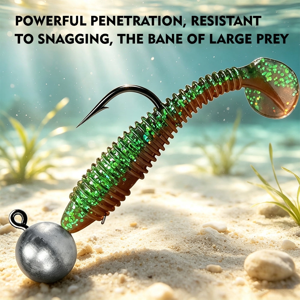 PROBEROS round ball jig head rigged with soft plastic worm for freshwater bass fishing