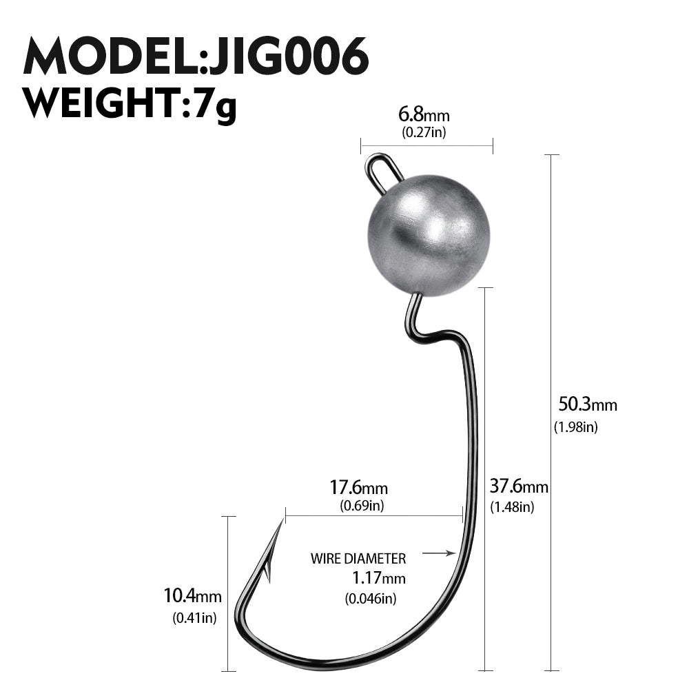 PROBEROS Wide Belly Crank Lead Head Hook 3.5g 5g 7g 10g Primary Color Lead Head Hook Soft Lure 20pcs