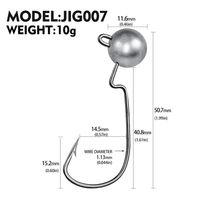 PROBEROS Crank Lead Head Hook Anti-Hanging Bottom Primary Color Lead Head Hook Soft Worm Hook with Barb Fish Hook 20pcs