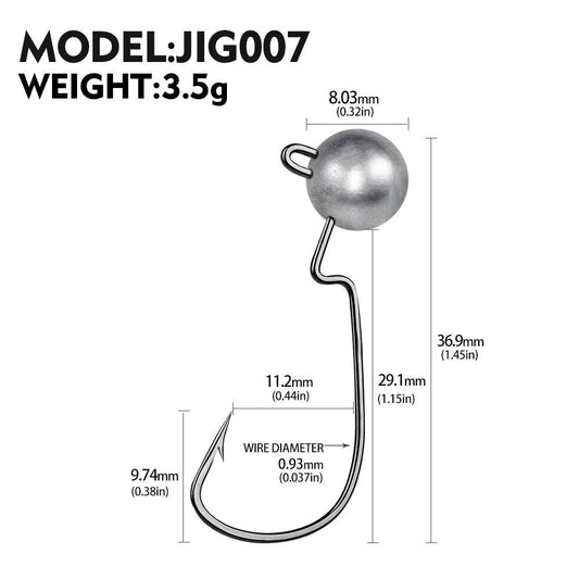 PROBEROS® Crank Lead Head Hook Anti-Hanging Bottom Primary Color Lead Head Hook Soft Worm Hook with Barb Fish Hook 20pcs - Proberos