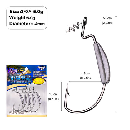 PROBEROS 5Pcs Saltwater Lead Jig Hooks  High Carbon Steel Fishing Hooks 3/0-5/0 Sizes, 3g/5g/9g, 5PCS/Bag