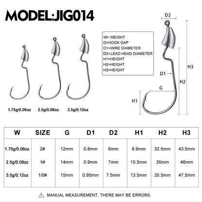 PROBEROS 5Pcs Saltwater Lead Jig Hooks 1.5g-3.5g High Carbon Steel Fishing Hooks