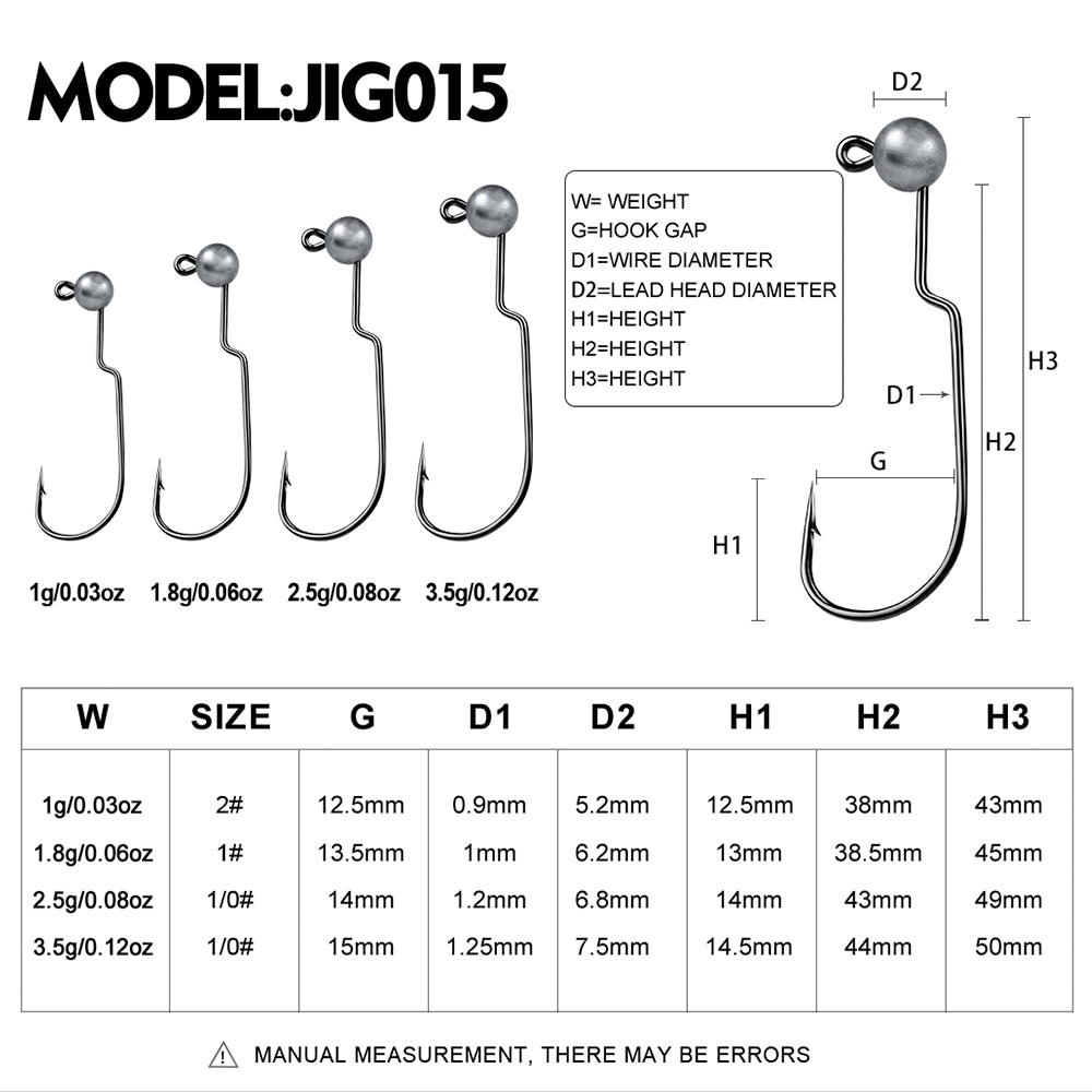 PROBEROS 5Pcs Saltwater Lead Jig Hooks 1g-3.5g High Carbon Steel Fishing Hooks