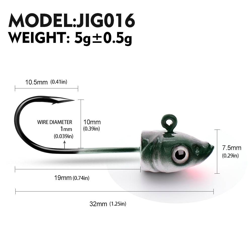 PROBEROS® Lure Head Hook Fish Head Soft Fish Lead Head Hook Anti-Hanging Bottom Lure Hook 3.5g 5g 7g JIG Hook for Soft Bait 20pcs - Proberos