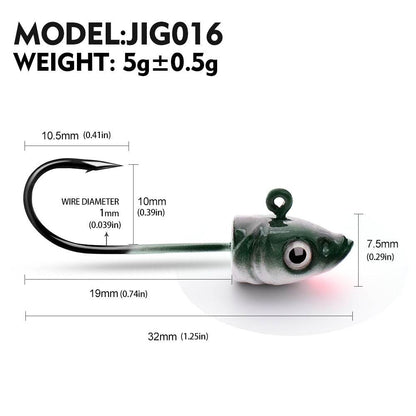 PROBEROS® Lure Head Hook Fish Head Soft Fish Lead Head Hook Anti-Hanging Bottom Lure Hook 3.5g 5g 7g JIG Hook for Soft Bait 20pcs - Proberos