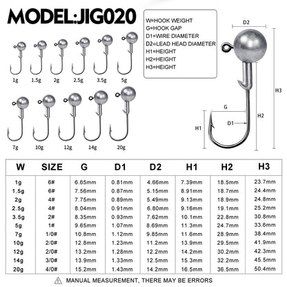 PROBEROS 5Pcs Saltwater Lead Jig Hooks 1g-20g High Carbon Steel Fishing Hooks