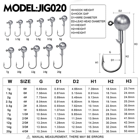 PROBEROS 5Pcs Saltwater Lead Jig Hooks 1g-20g High Carbon Steel Fishing Hooks