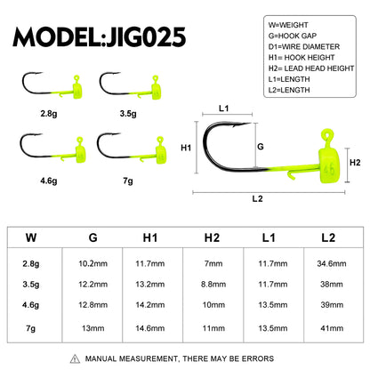 PROBEROS 5Pcs Saltwater Lead Jig Hooks 3g-7g High Carbon Steel Fishing Hooks