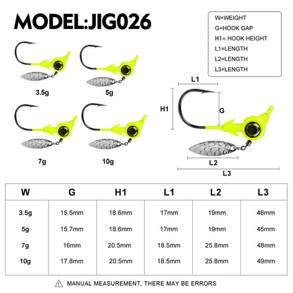 PROBEROS 5Pcs Saltwater Lead Jig Hooks 4g-10g High Carbon Steel Fishing Hooks